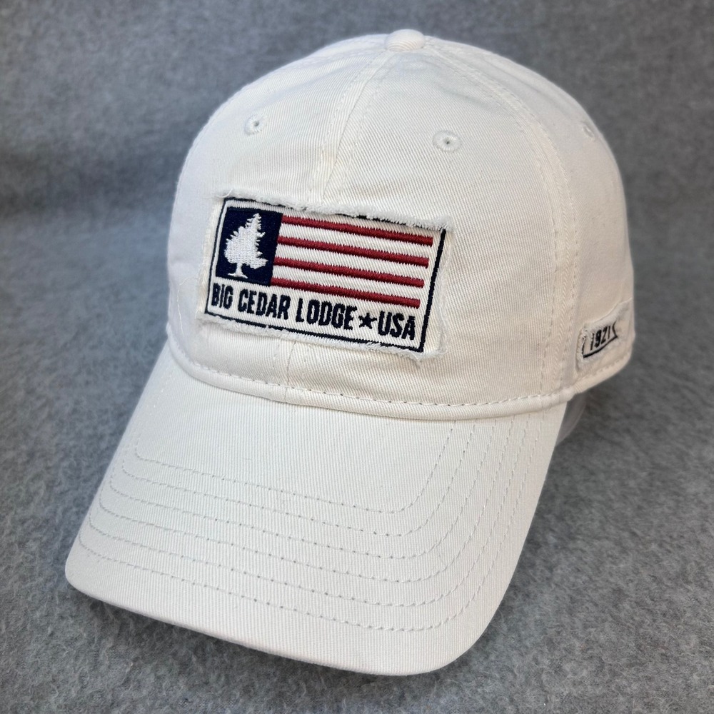 Big Cedar Lodge USA Patch Mens White Camp David Baseball Hat Table Rock OSFM